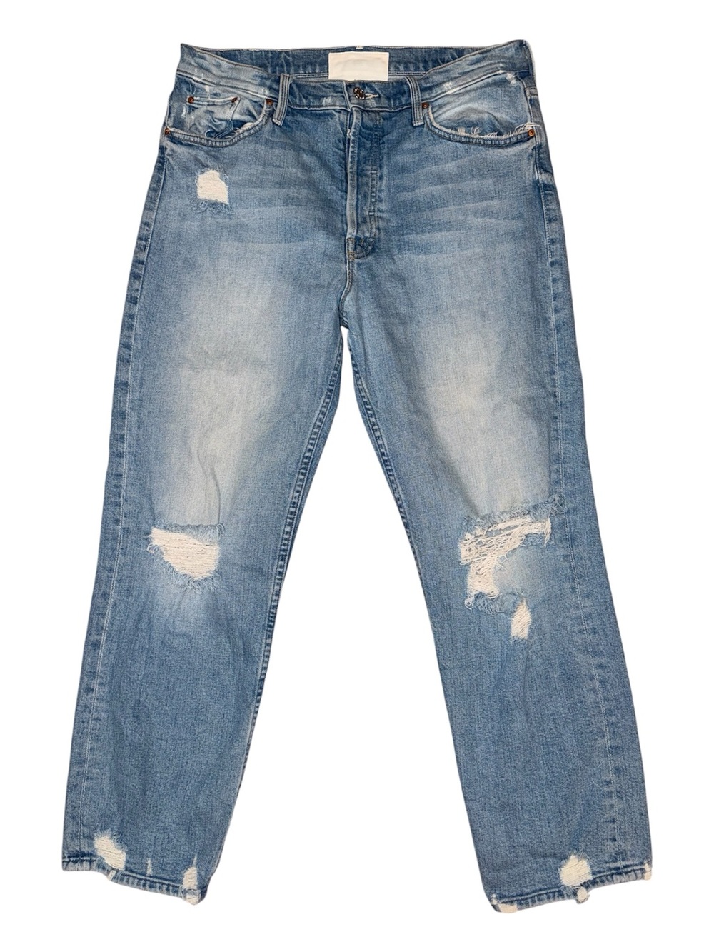 MOTHER The Tomcat High Rise Distressed Straight Leg Jeans The Confession Wash